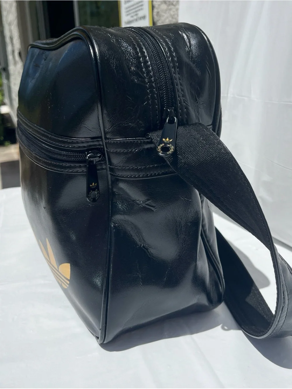 adidas Black and Gold Trefoil Messenger Bag
